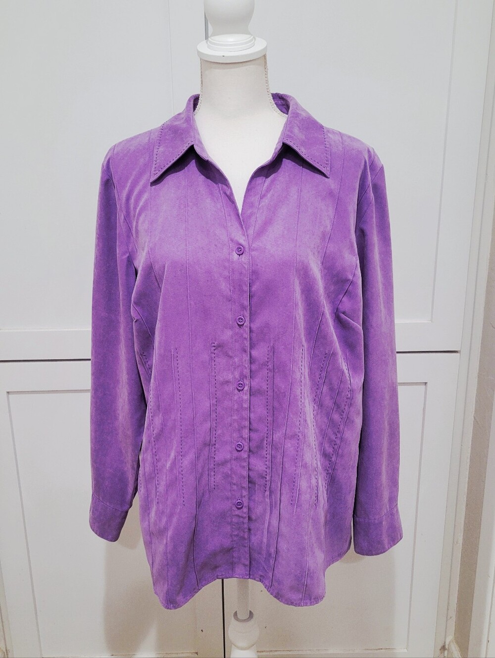 Talbots Lavender Purple Faux Suede Pintuck Button-Up Shirt | Size 1X